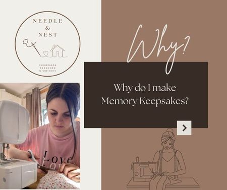 Why Needle and Nest - Debs sewing handmade memory keepsakes at her sewing machine in her Towcester workshop
