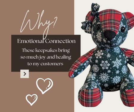 Emotional connection - tartan and snowflake memory bear bringing joy and healing to customers